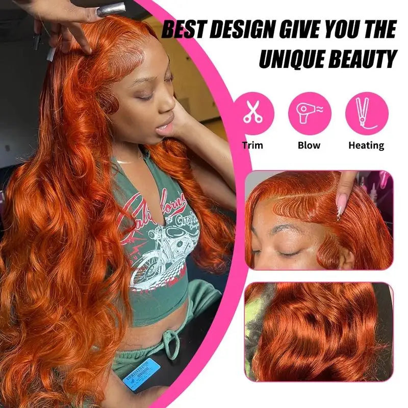 Ginger Human Hair Wigs Body Wave Frontal Wig 13X6 Human Hair 30 Inch Colored Lace Front Wig Brazilian Hair 250 Density For Women