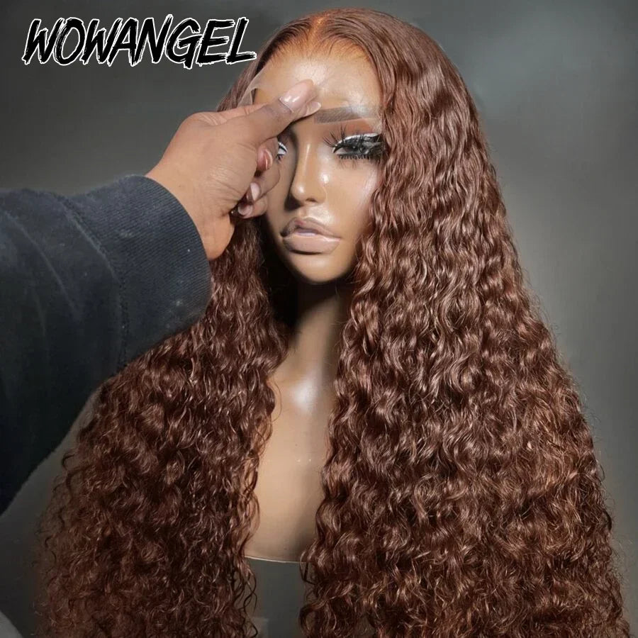 250% Chocolate Brown 13x6 HD Lace Front Human Hair Wigs 13x4 Full Frontal Water Wave Wig PrePlucked Undetectable Lace Curly Hair