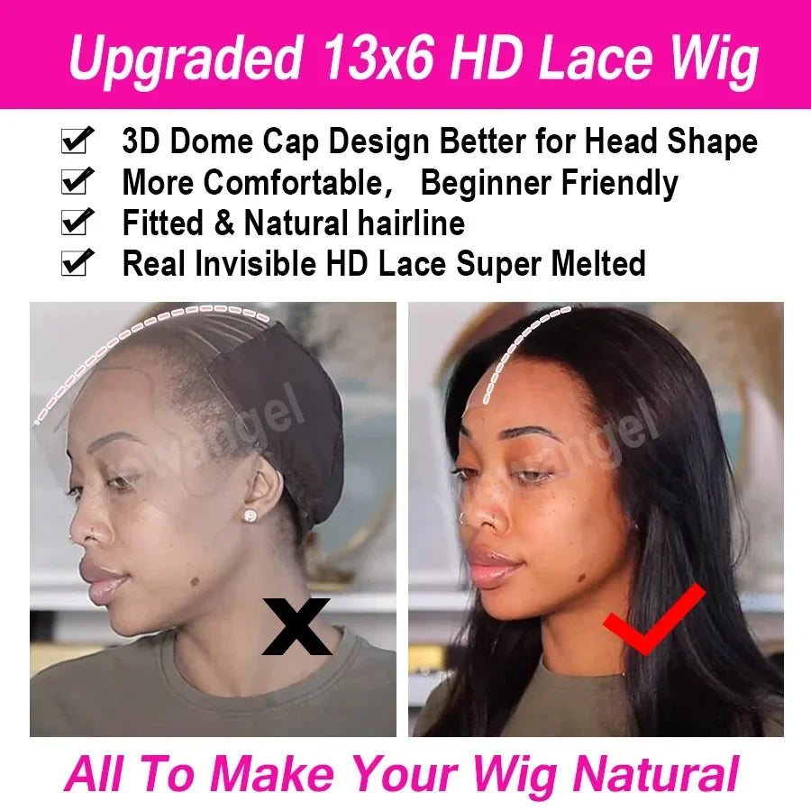 Wow Angel 250% 13x6 HD Lace Frontal Wig Straight Ultra-Fitted HD Transparent Lace Front Human Hair Wigs Melt Skins For Women
