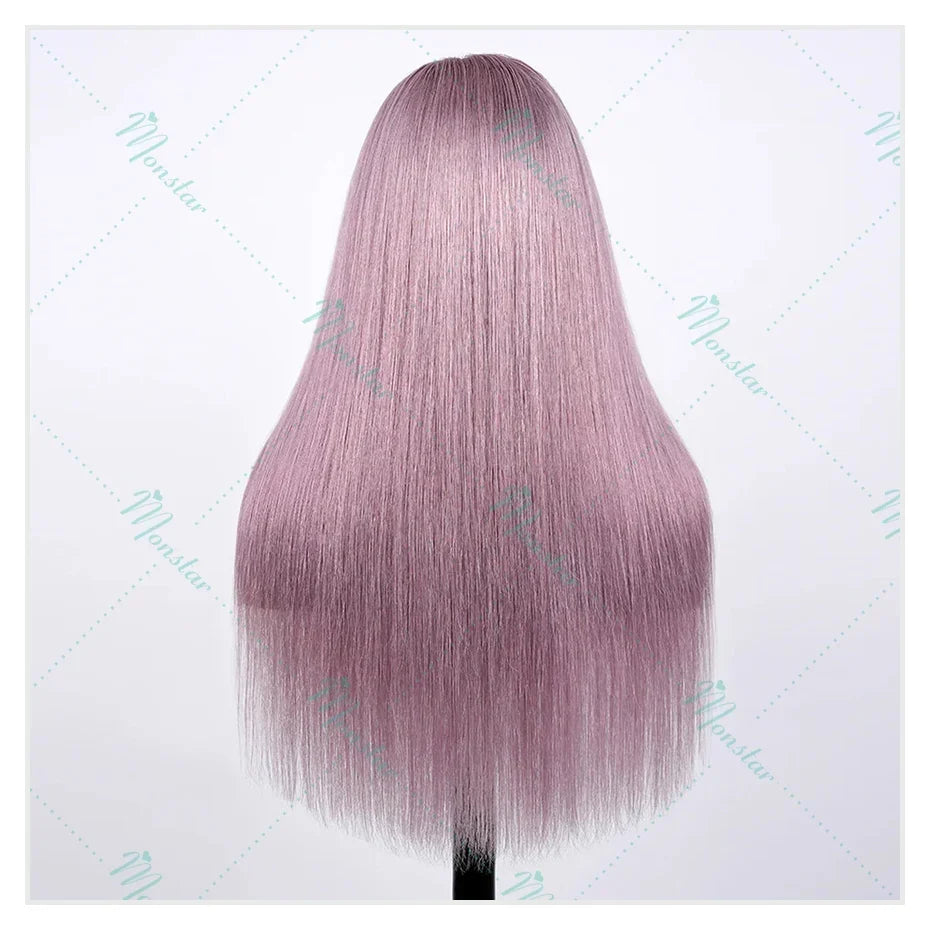 Monstar 13x6 Ash Purple HD Lace Frontal Wig Human Hair Pre Plucked Vietnamese Raw Straight Rose Gold Hair Colored Wigs For Women