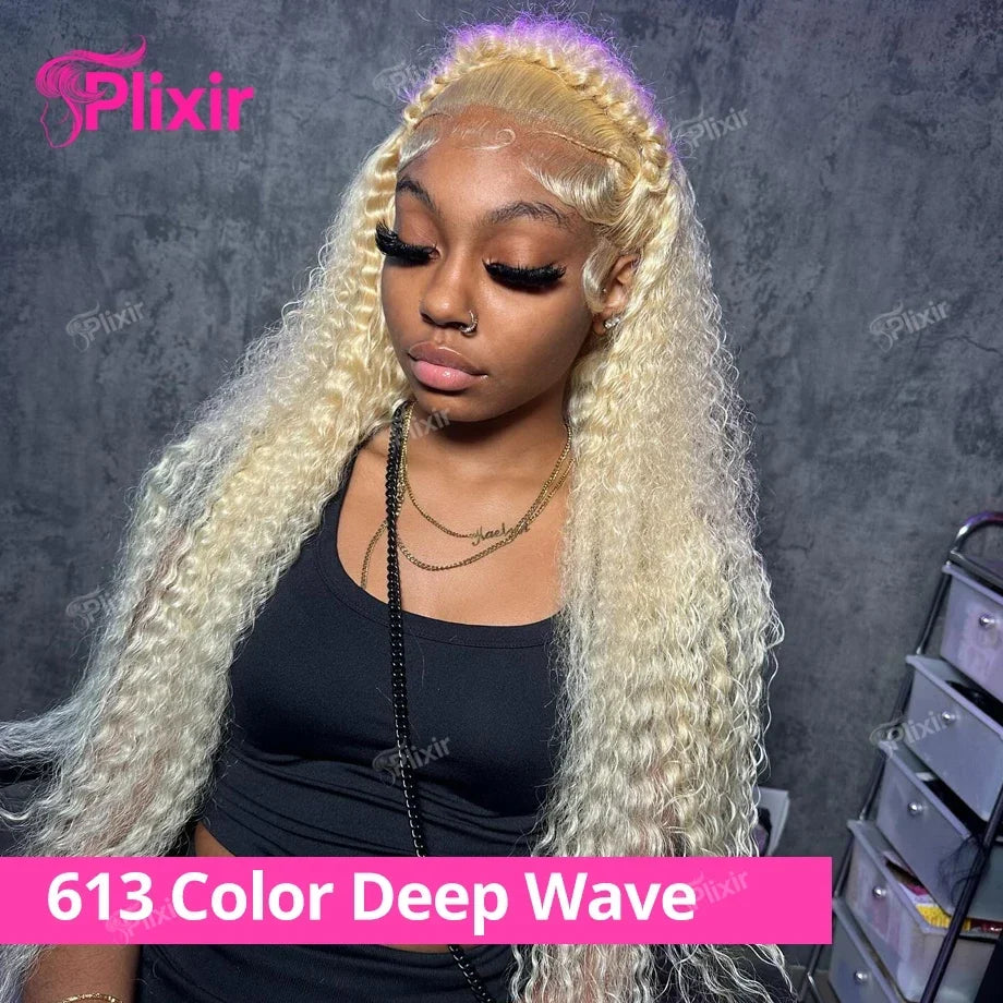 Curly Human Hair Wig Deep Wave Frontal Burmese 613 Blonde Body Wave Human Hair Wigs For Women 13x6 Hd Lace Front Human Hair Wig