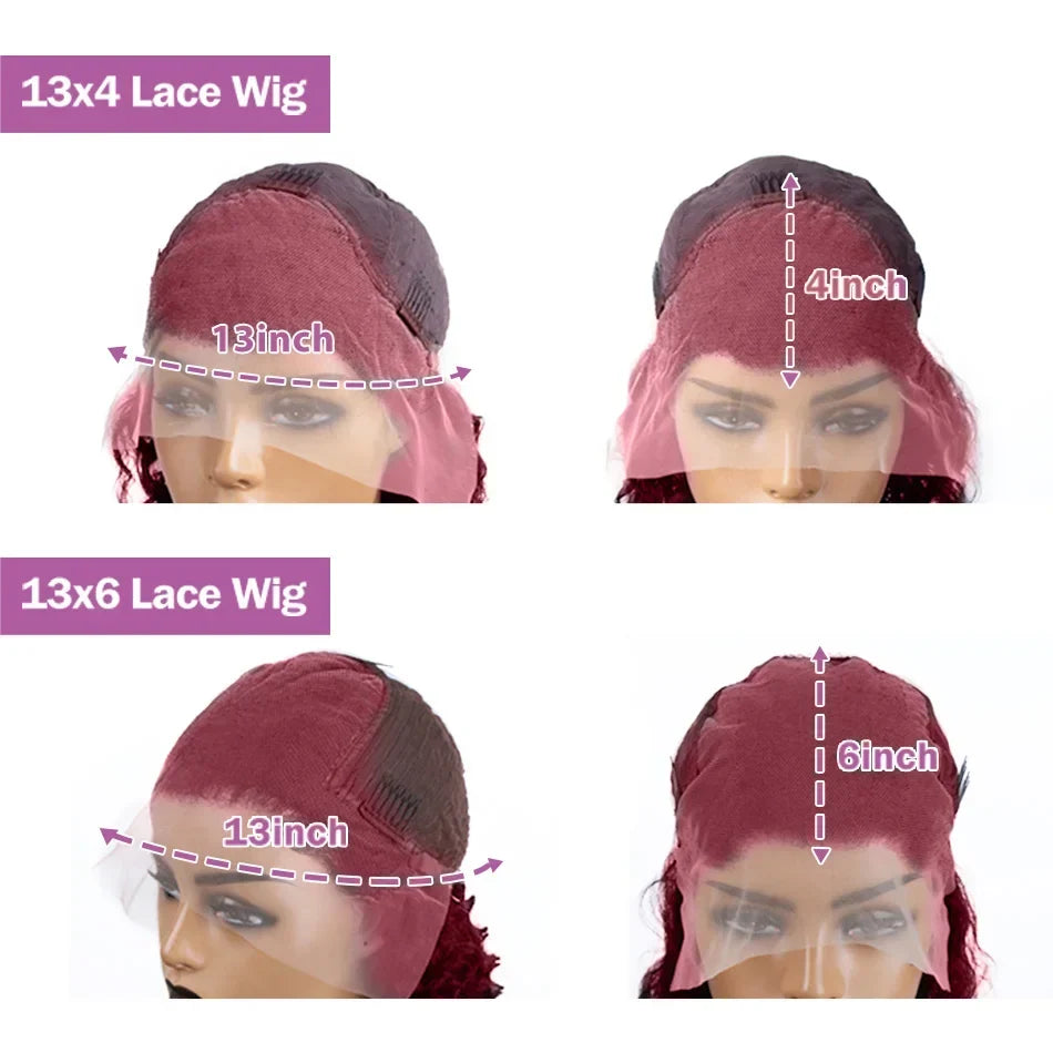 Links 40 Inch 99J Burgundy Deep Wave 13x6 HD Lace Front Wig 250% Red Colored Curly 13x4 Lace Frontal Human Hair Wigs For Women