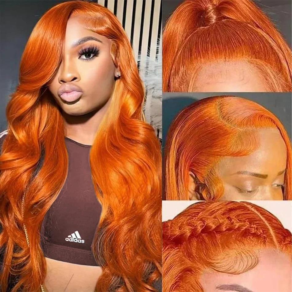 Ginger Human Hair Wigs Body Wave Frontal Wig 13X6 Human Hair 30 Inch Colored Lace Front Wig Brazilian Hair 250 Density For Women