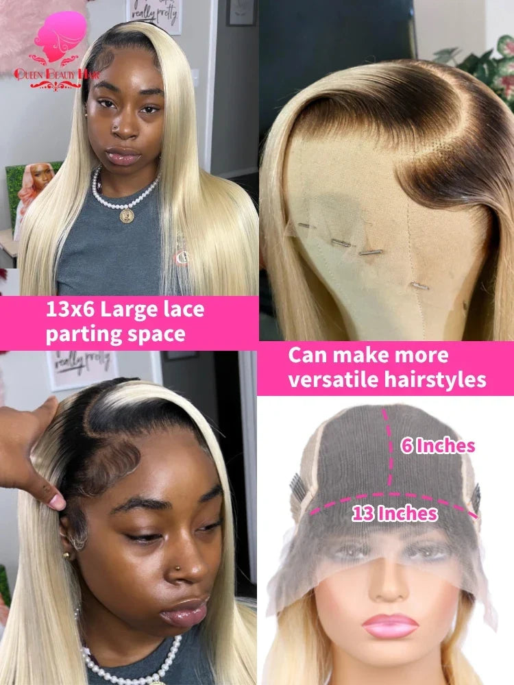 13x6 Lace Frontal Wig 1B 613 Ombre Blonde Full Lace Human Hair Wig Dark Roots Pre Plucked  Lace Front Human Hair Wigs for Women
