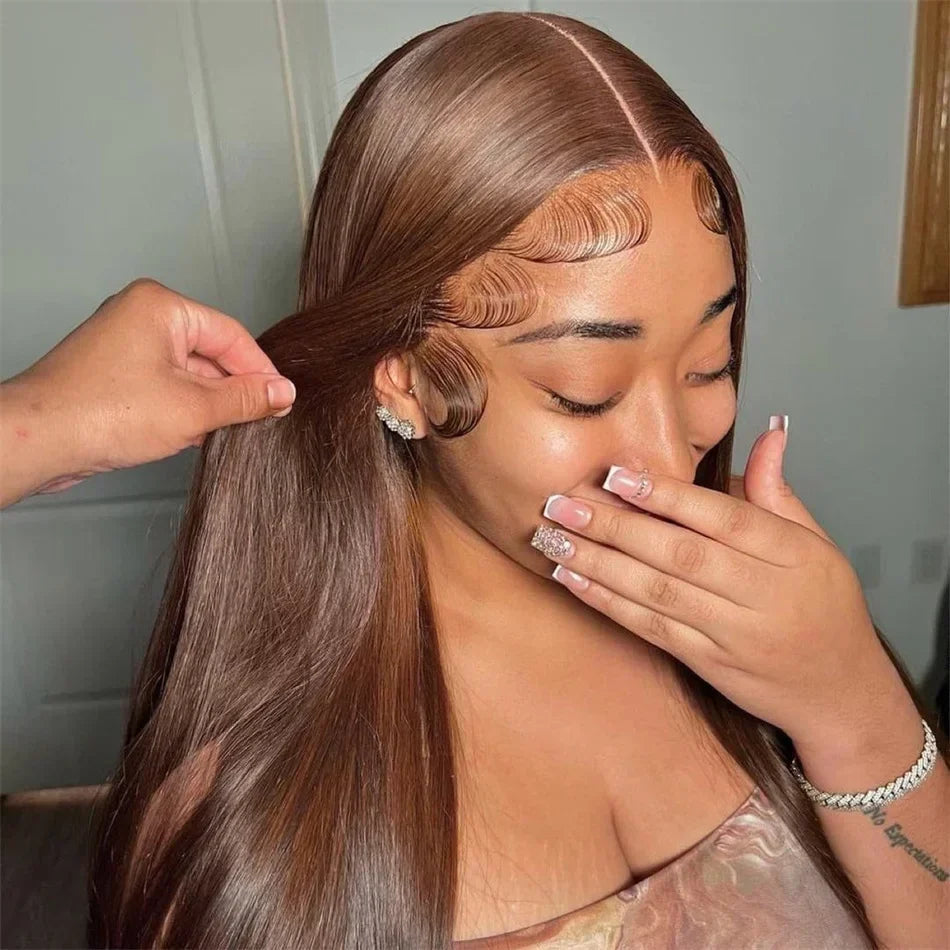 13X6 Chocolate Brown Lace Front Wigs 13X4 Bone Straight Human Hair 30 32 Inch Lace Frontal Colored Wig 100% Brazilian For Women