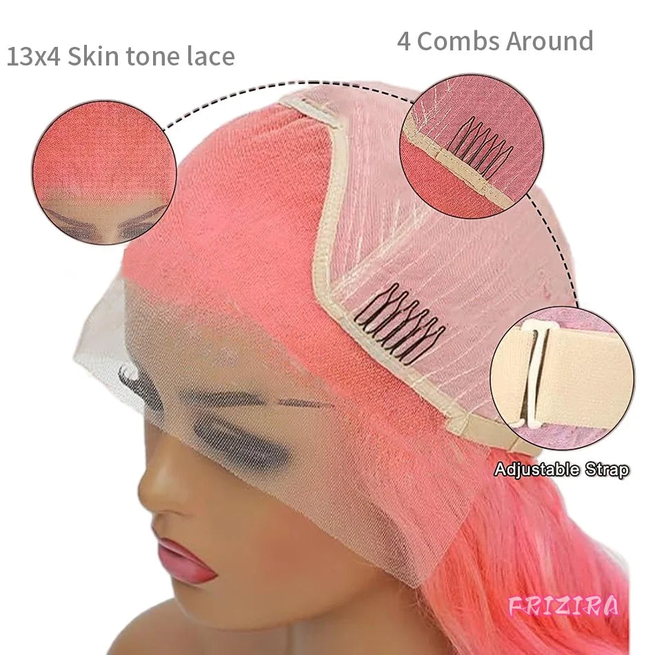 250% Density Light Pink Bone Straight Pink Human Hair Wig 30 Inch 13x6 HD Transparent Lace Frontal Wigs Real Human Hair