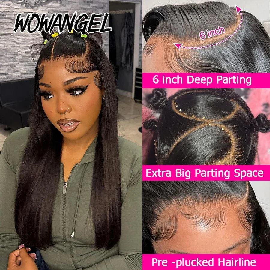 34in Jet Black 13x6 HD Transparent Lace Frontal Wigs Bone Straight Pre Plucked Real HD Lace Front Wigs Glueless 250% Virgin Hair