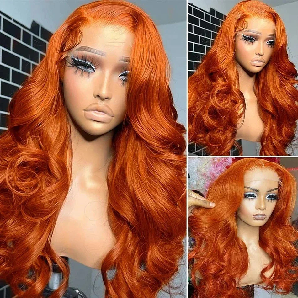 30 inch 13x4 Orange Ginger Lace Front Wig Body Wave Lace Frontal Wig Brazilian Ginger Human Hair Colored Wigs Pre Plucked