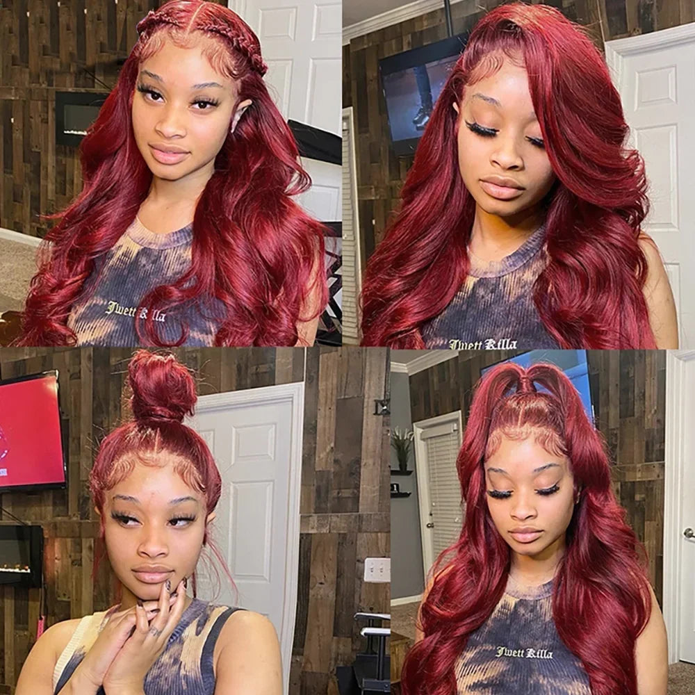 Body Wave Wig Burgundy Lace Front Wig 13x4 13x6 Hd Lace Frontal Wig 4x4 Lace Wig Human Hair Pre Plucked 99j Red Colored Wig