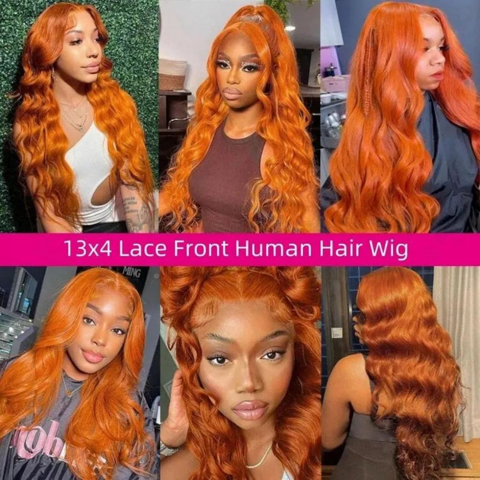 Ginger Human Hair Wigs Body Wave Frontal Wig 13X6 Human Hair 30 Inch Colored Lace Front Wig Brazilian Hair 250 Density For Women