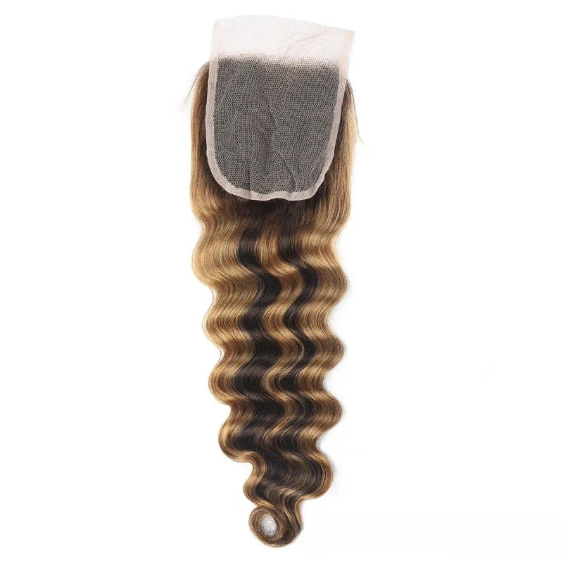 20Inch Highlight 4x4 Lace Closure Human Hair P427 Straight Body Wave Deep Kinky Curly Transparent Closure Brazilian Virgin Hair