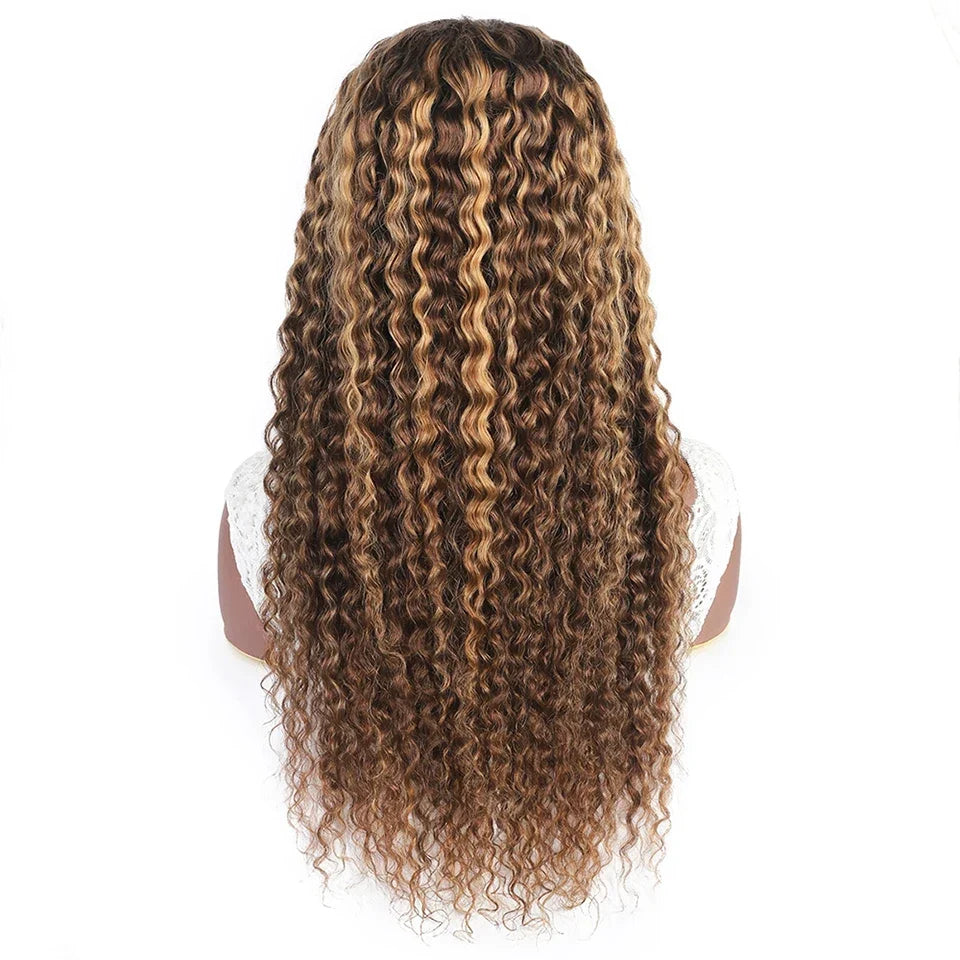 Ishow Kinky Curly Highlight Wig Human Hair Transparent 13x4 Lace Front Human Hair Wigs Pre Plucked P4 27 Colored Wig