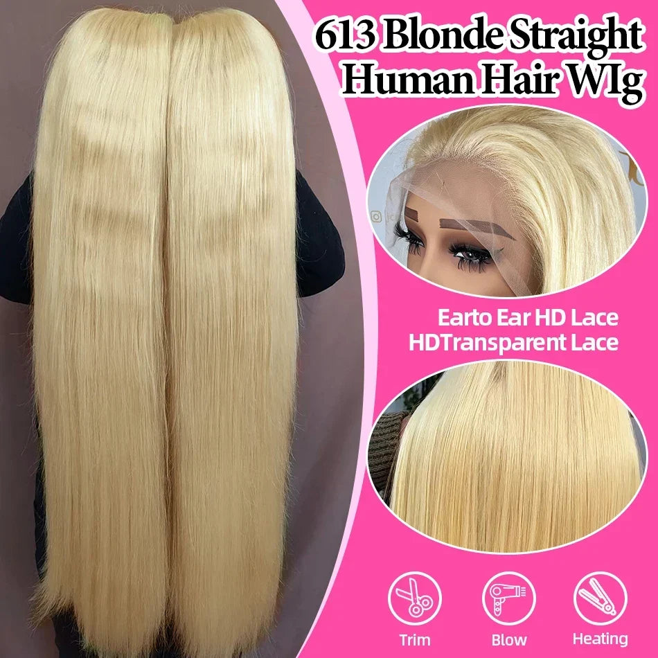Rosabeauty 40 Inch 13x4 Straight 613 Hd Honey Blonde Lace Front Human Hair Wigs Brazilian 13x6 Color Lace Frontal Wigs For Women