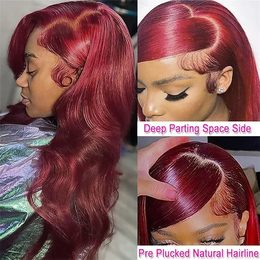 Body Wave Wig Burgundy Lace Front Wig 13x4 13x6 Hd Lace Frontal Wig 4x4 Lace Wig Human Hair Pre Plucked 99j Red Colored Wig