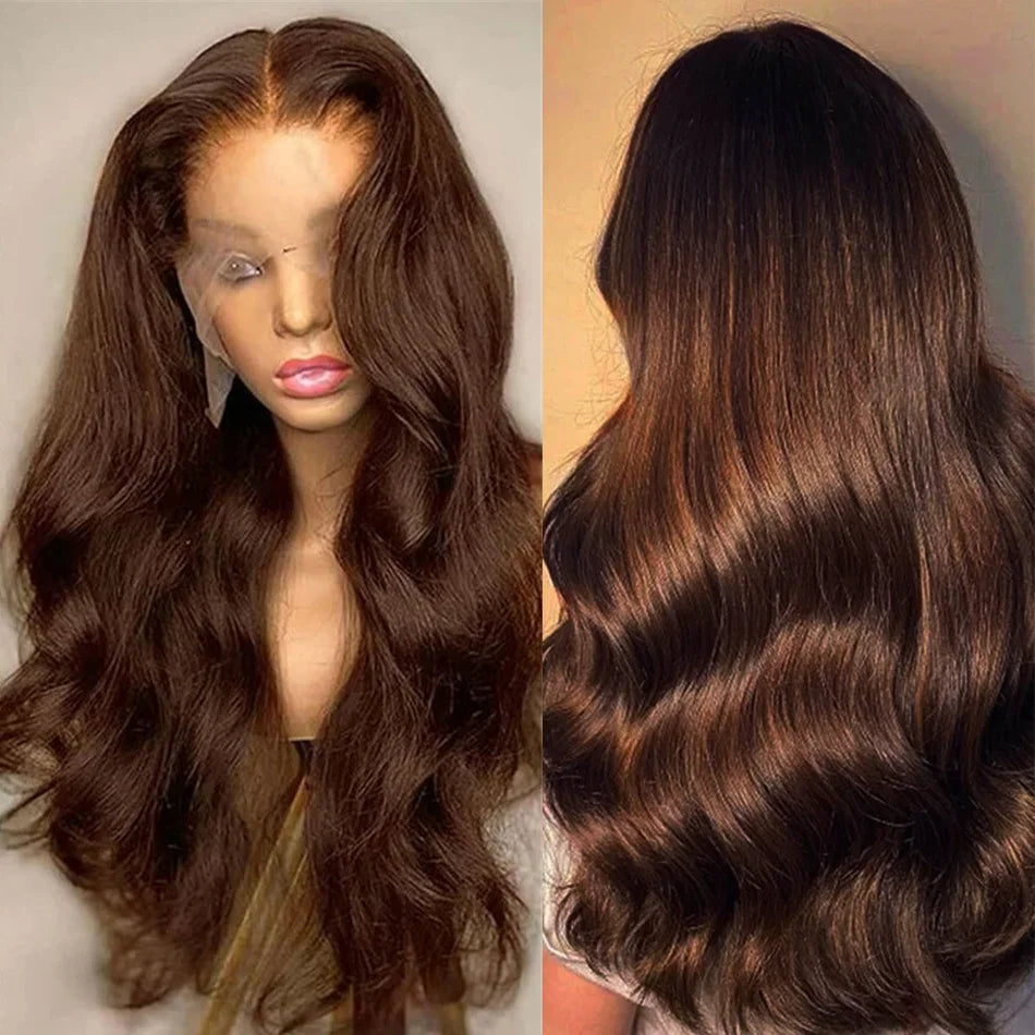 13x4 Chocolate Brown Lace Front Wigs 13x6 HD Transparent Lace Frontal Wig Colored Bleached Body Wave Human Hair Wigs For Women