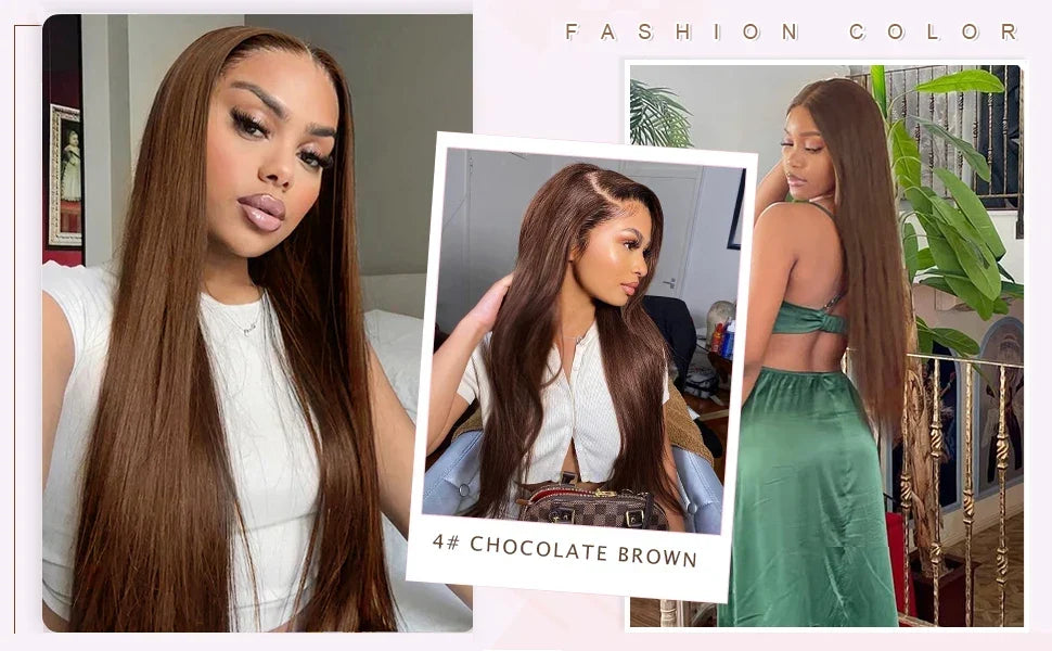 13X6 Chocolate Brown Lace Front Wigs 13X4 Bone Straight Human Hair 30 32 Inch Lace Frontal Colored Wig 100% Brazilian For Women