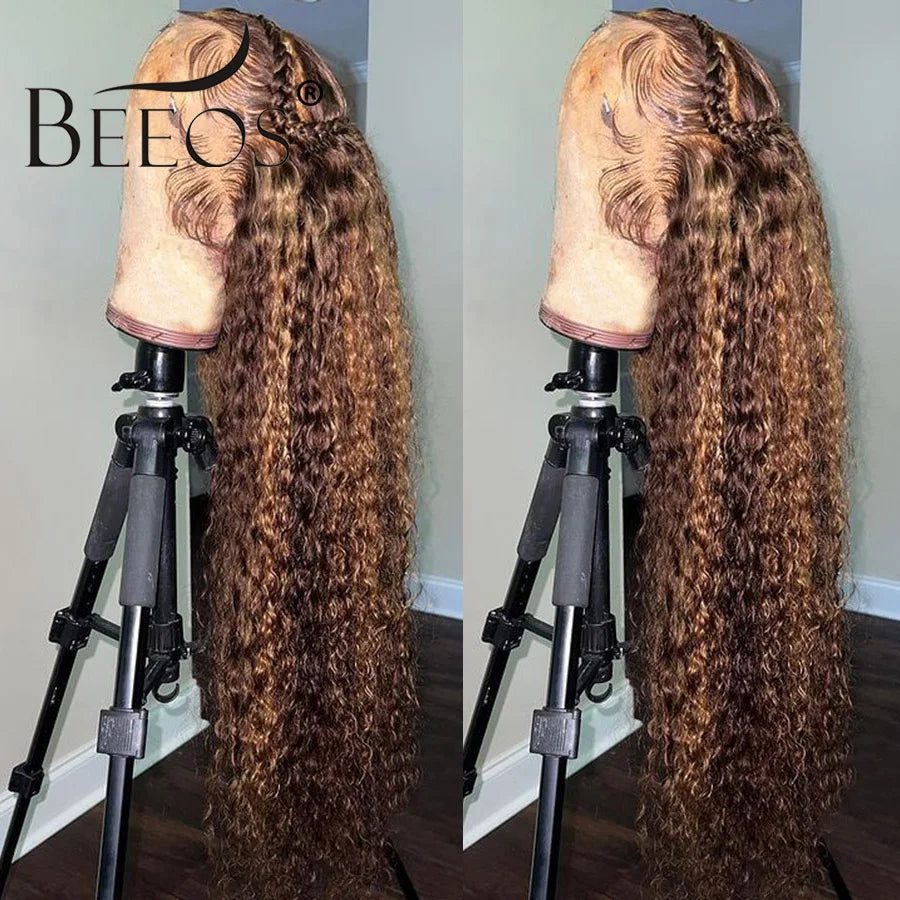 BEEOS 250% Highlight Wig Human Hair Curly 13x6 HD Lace Frontal Wig Water Wave Pre Plucked 5x5 HD Closure Wigs For Women Skinlike
