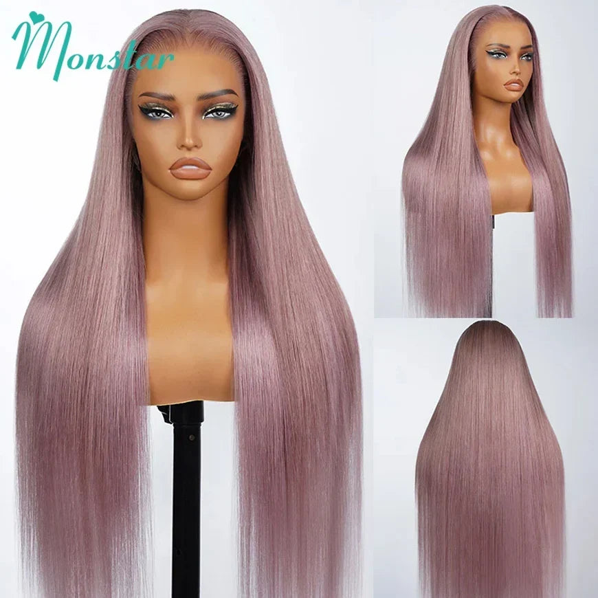 Monstar 13x6 Ash Purple HD Lace Frontal Wig Human Hair Pre Plucked Vietnamese Raw Straight Rose Gold Hair Colored Wigs For Women