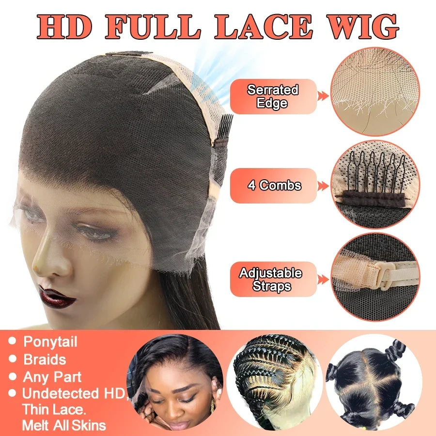BEEOS 34in Real HD Full Lace Wig Silky Straight Braided Wigs Natural Pre plucked Lace Frontal Human Hair Wigs For Women Skinlike