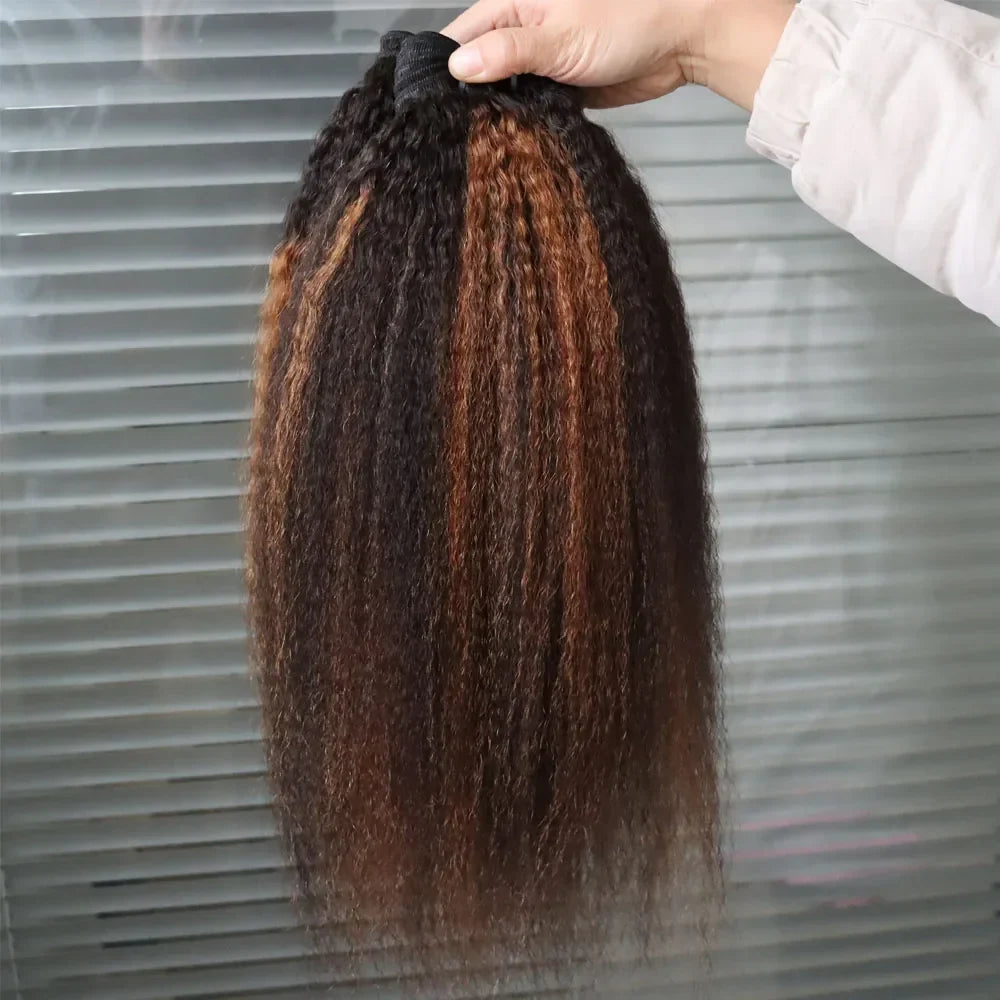Highlight Blonde Color 1B/30 Brazilian Virgin Human Hair Bundles Weft Kinky Straight Ombre Hair Weaving Coarse Yaki Extensions