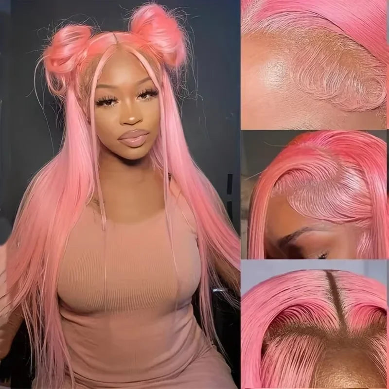 250% Density Light Pink Bone Straight Pink Human Hair Wig 30 Inch 13x6 HD Transparent Lace Frontal Wigs Real Human Hair