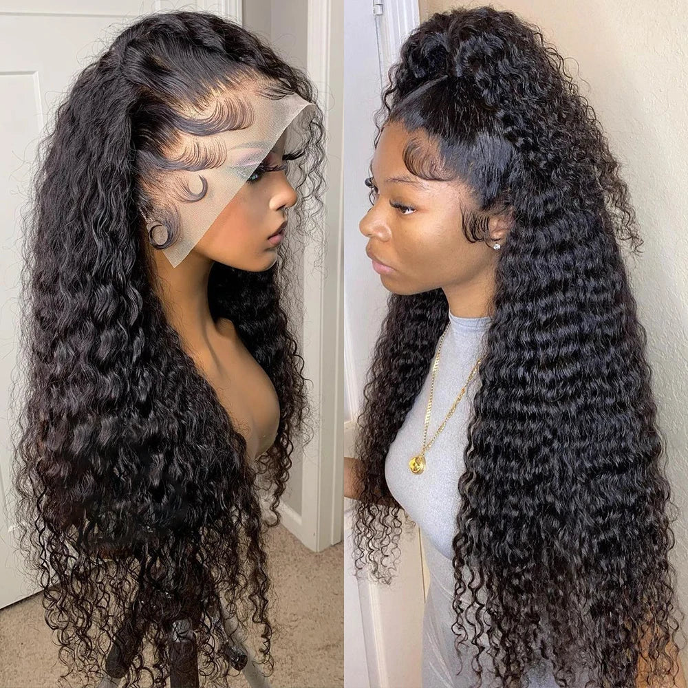 Deep Wave Frontal Wig 13x6 HD Lace Frontal Wig 13X4 28 30 32 34 36 Inch Human Hair Lace Frontal Wig Deep Curly Lace Front Wig