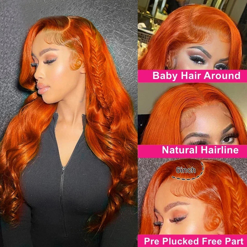 30 inch 13x4 Orange Ginger Lace Front Wig Body Wave Lace Frontal Wig Brazilian Ginger Human Hair Colored Wigs Pre Plucked