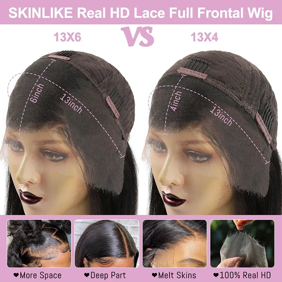 Wow Angel 36inch Water Wave 13x6 Full Frontal HD Lace Wigs 250% Curly Wigs HD Lace Front Human Hair Wigs Melt Skins For Woman