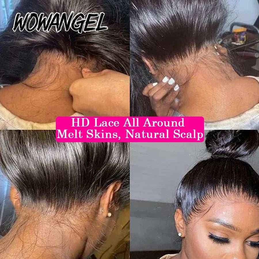 WowAngel 28in 360 HD Lace Front Wigs Straight Full Lace Human Hair Wigs Skins Melted Natural Scalp Remy Brazilian Hair For Women