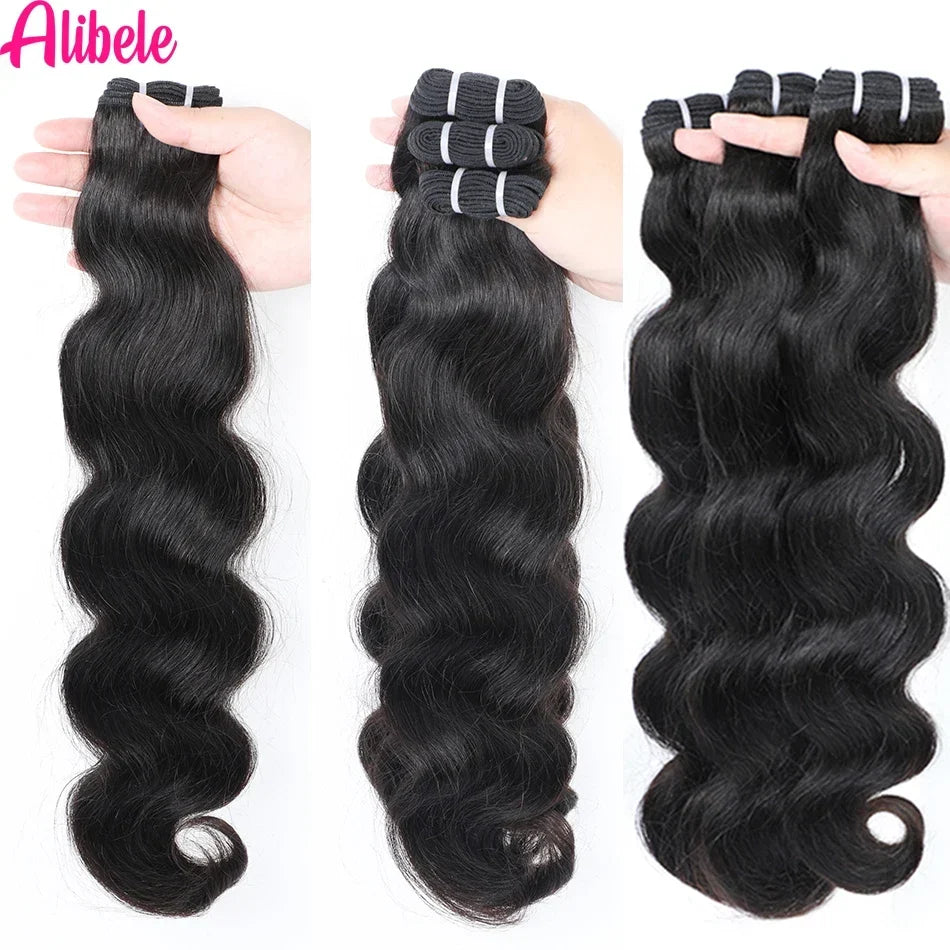 12A Grade Body Wave Bundles Malaysia Raw Hair Weave Bundles Alibele Hair Water Wave Bundles Wholesale Bundles Natural BlackColor