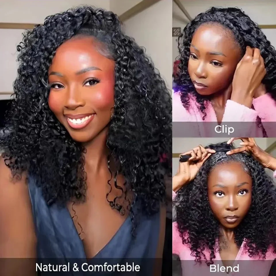 Kinky Curly Half Wig Human Hair 3 4 Flip Over Half Wig Afro Curly Wear Go Glueless Wig 300% Density Full Human Hair Wigs on Sale