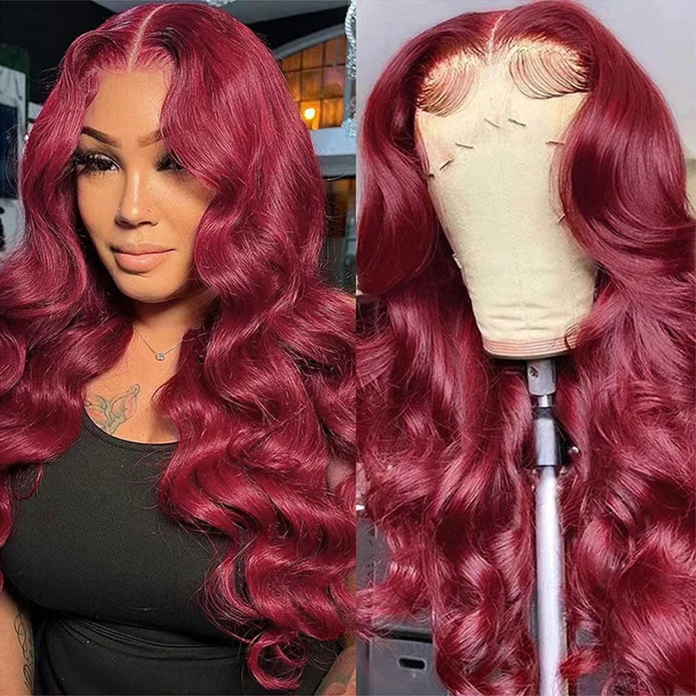 Body Wave Wig Burgundy Lace Front Wig 13x4 13x6 Hd Lace Frontal Wig 4x4 Lace Wig Human Hair Pre Plucked 99j Red Colored Wig