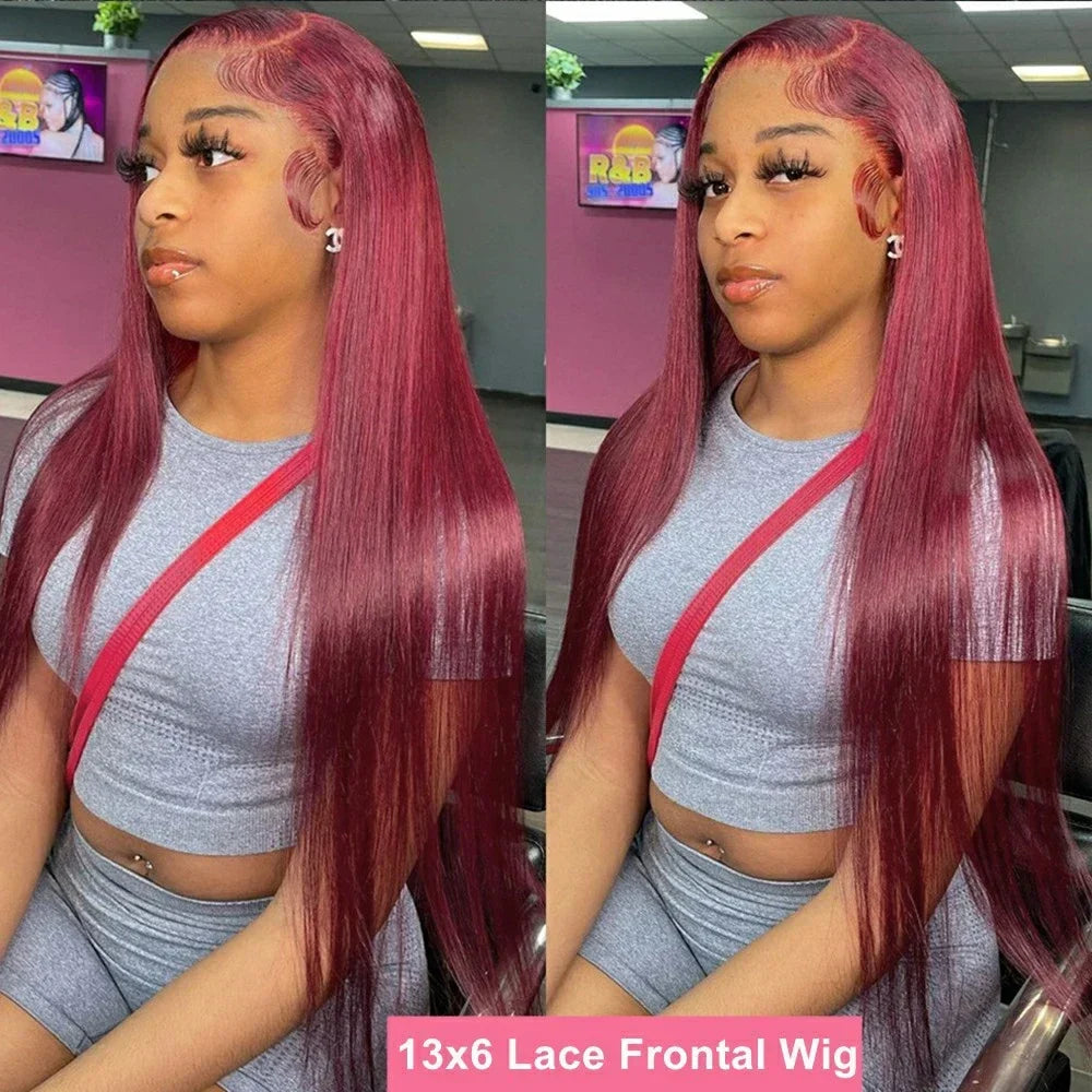 99J Burgundy Lace Front Wig 13x6 Brazilian Human Hair 13x4 Straight Red Colored Lace Frontal Human Hair Wigs Woman Pre Plucked