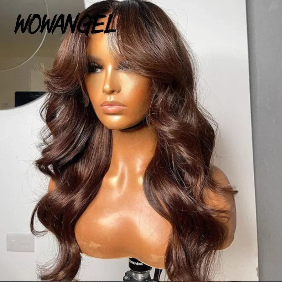 30 inches 13x4 HD Lace Frontal Wigs Body Wave Brown Wigs Chocolate Colored Wigs Melt Skin Transparent Lace Pre Plucked For Woman