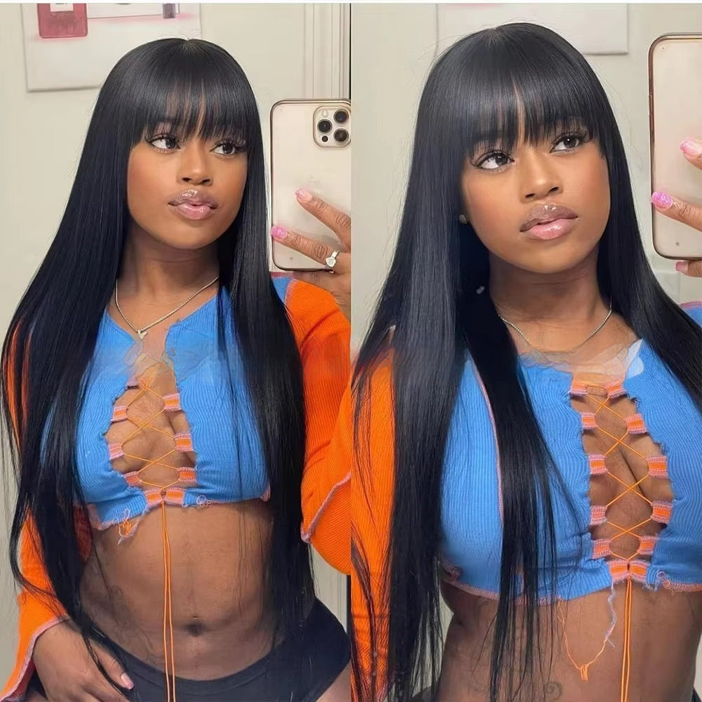 Natural Color Full-mechanism Headgear Straight Fringe Wigs Without Lace